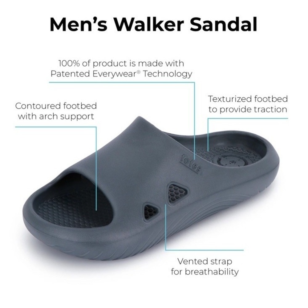 Totes Men's Walking Slides Stormy Grey NWT Size 11